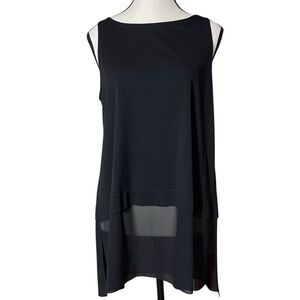 EILEEN FISHER Blouse Tunic Sleeveless Top Black Sheer Silk Overlay XS/TP